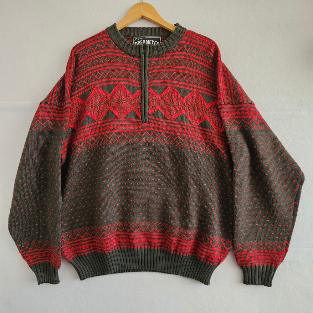 Obermeyer Toronto Mens 2XL Quarter Zip Wool Blend Fair Isle Nordic Sweater Grey